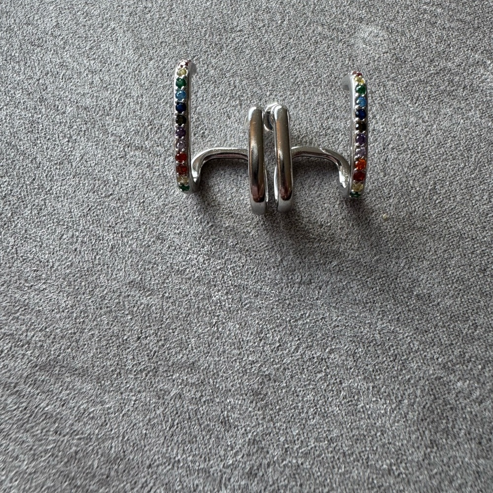 Silver Multi-Color Gemstone Women's Ring